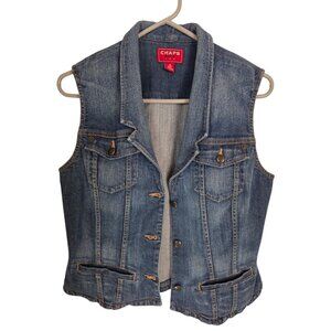 Chaps Women's Denim Buttoned Jean Jacket Vest Medium Wash M